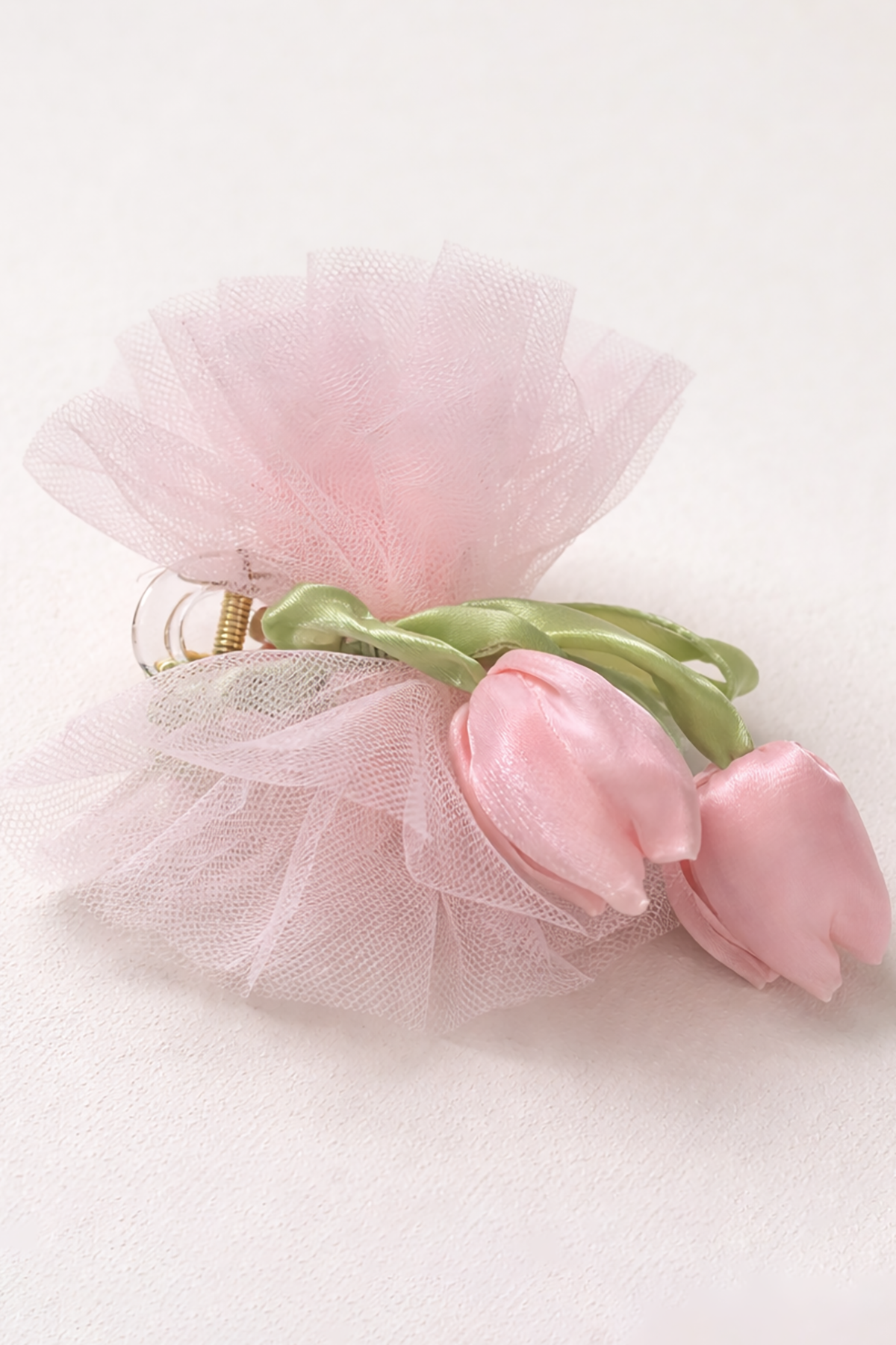 Pembe Renk Lale Figürlü Tül Detaylı Mandal Toka