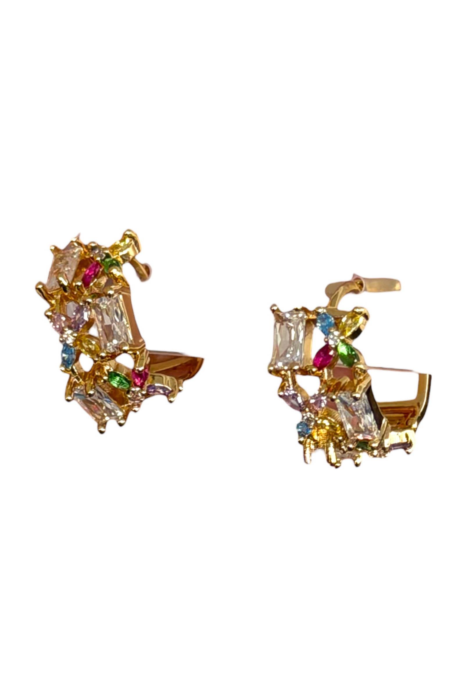 Altın Renk Taş Detaylı Çelik Küpe (Çift)