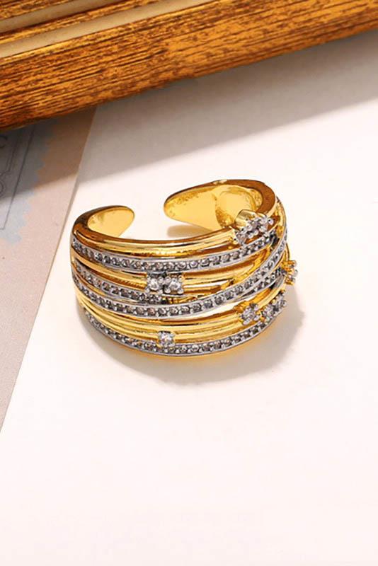 Altın Ve Gümüş Renk Taş Detaylı 14K Altın Kaplama TX Ear Cuff (Tek)