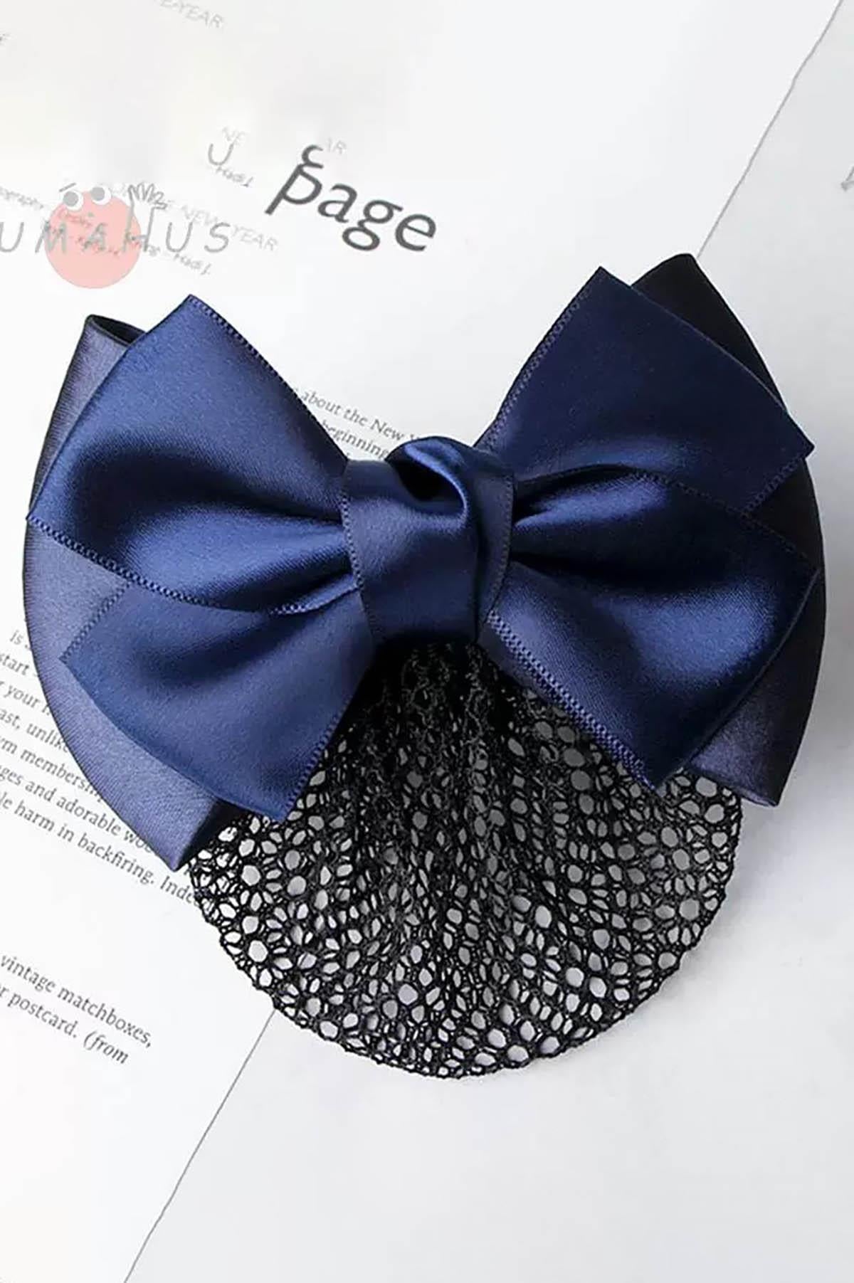 Lacivert Renk Kurdele Figürlü Bale Tokası Otomat Klipsli File Toka