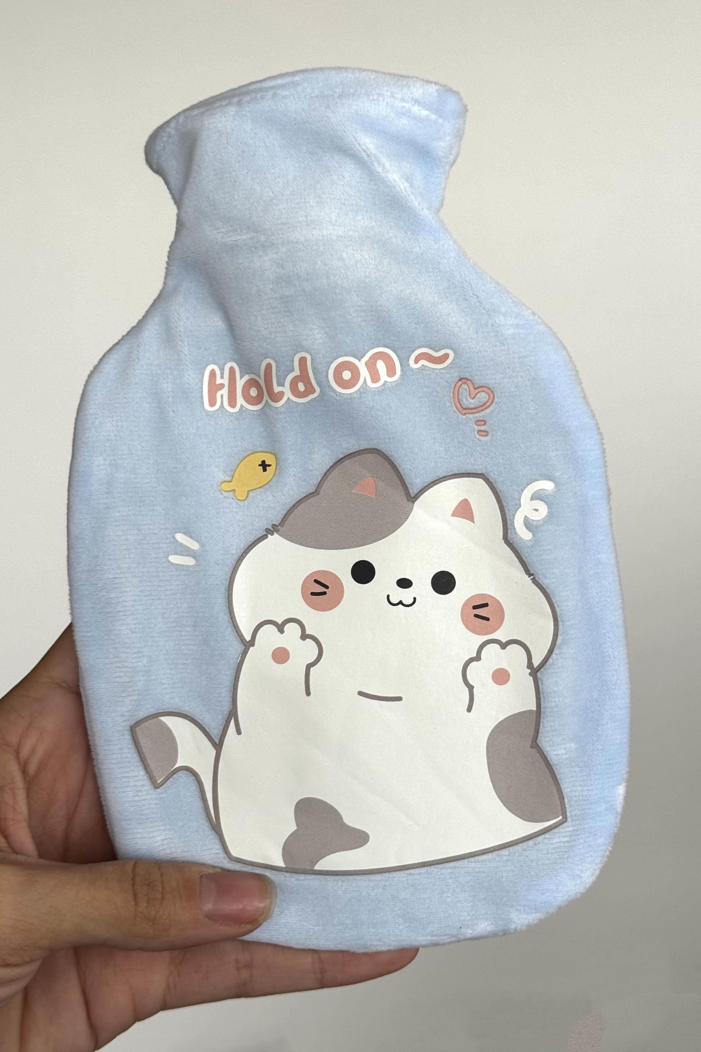 Mavi Renk Kedi Figürlü Peluş Sıcak Su Torbası