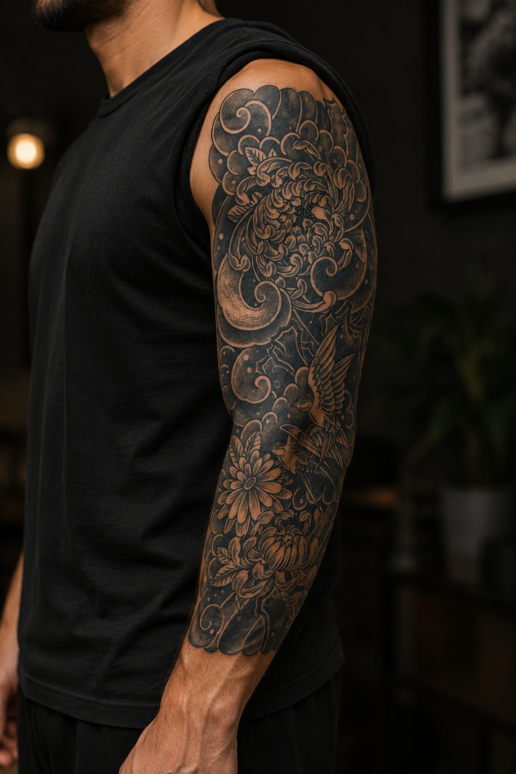 Çiçekli Ve Kuşlu Sonradan Kararan Yarı Kalıcı Geçici Dövme Tattoo