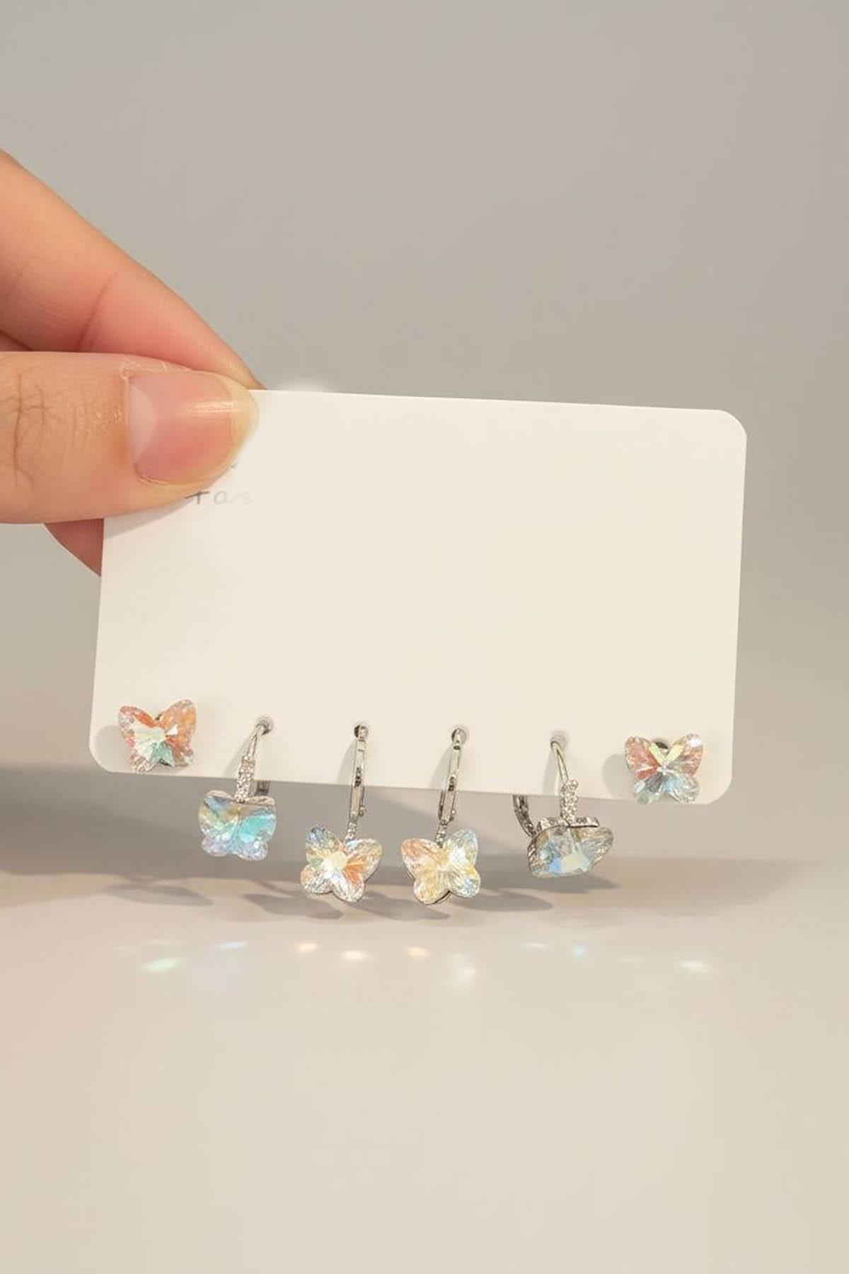 Gümüş Renk 6lı Taş Detaylı Set Küpe