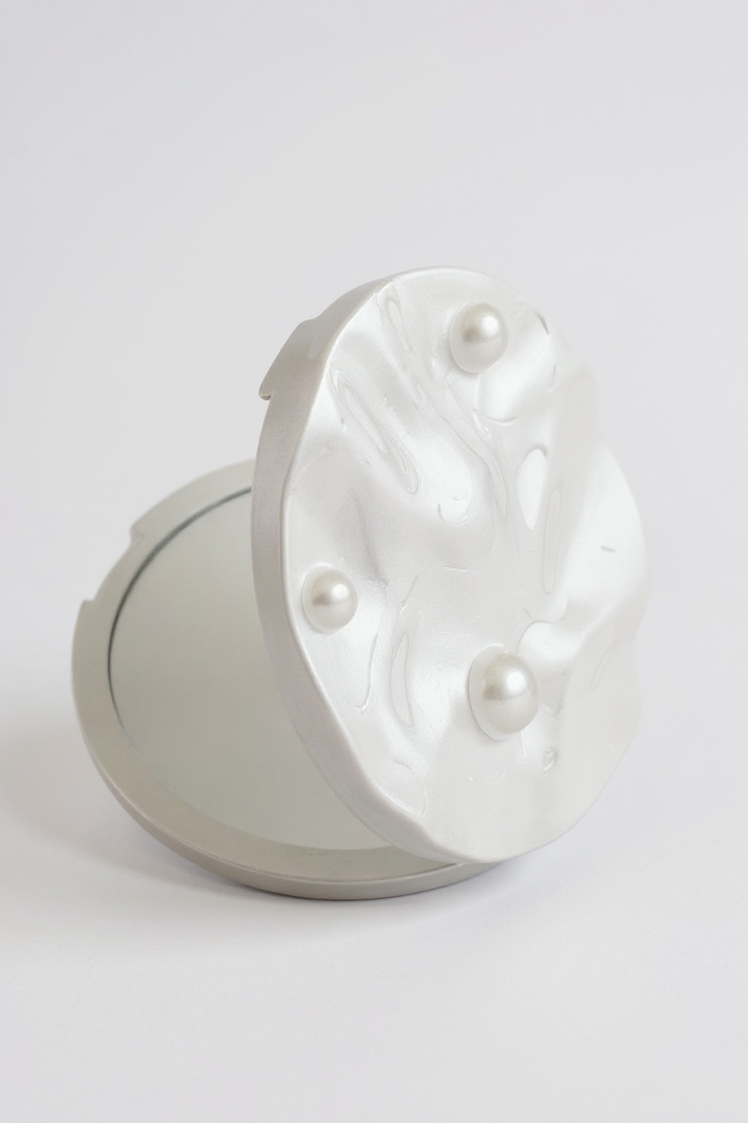 Beyaz Renk İnci Detaylı Cep Aynası