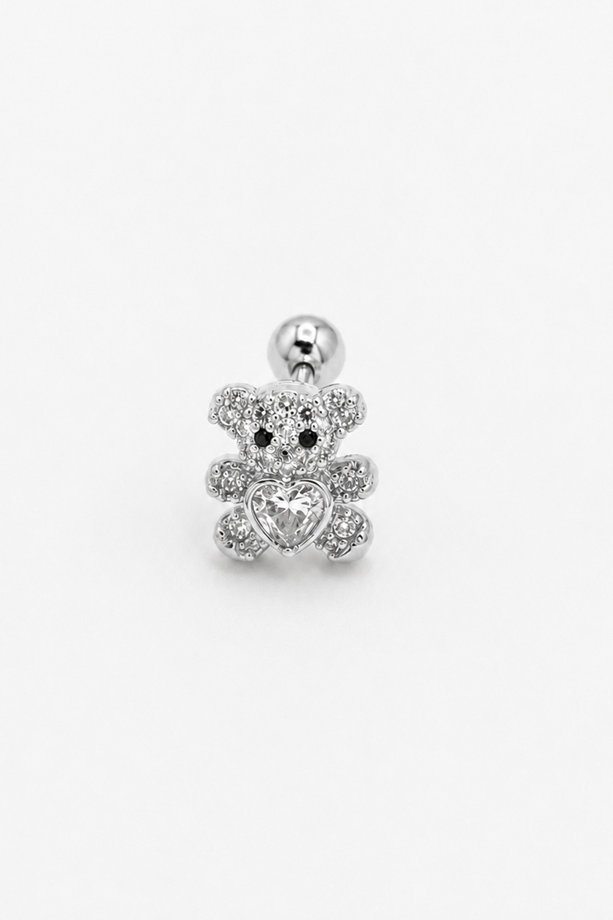 Gümüş  Renk Ayıcık Figürlü   Taşlı Cerrahi Çelik Tragus/Kıkırdak Küpe/Piercing (Tek)
