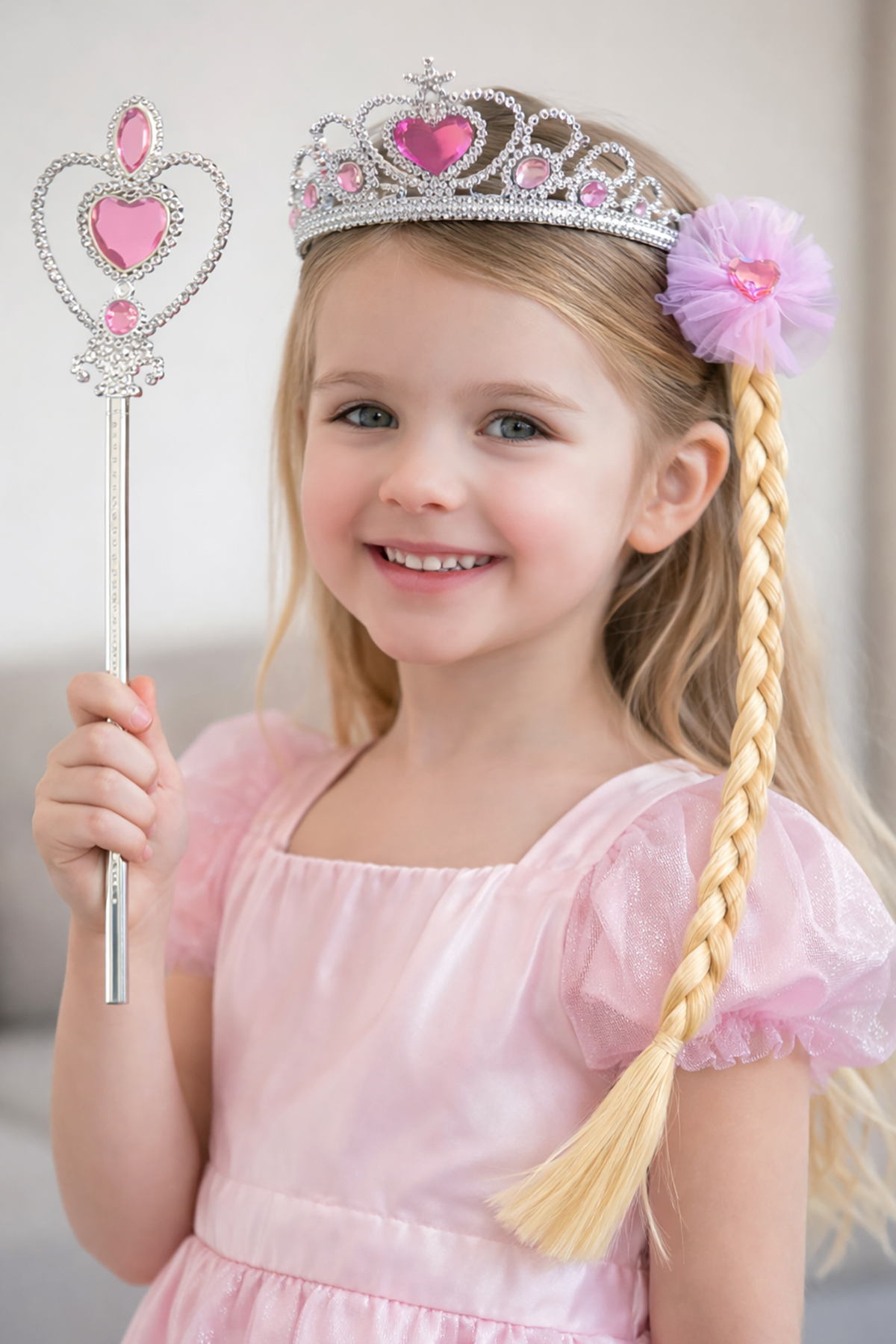 Pembe Renk Taç /Asa/Örgülü Toka Set