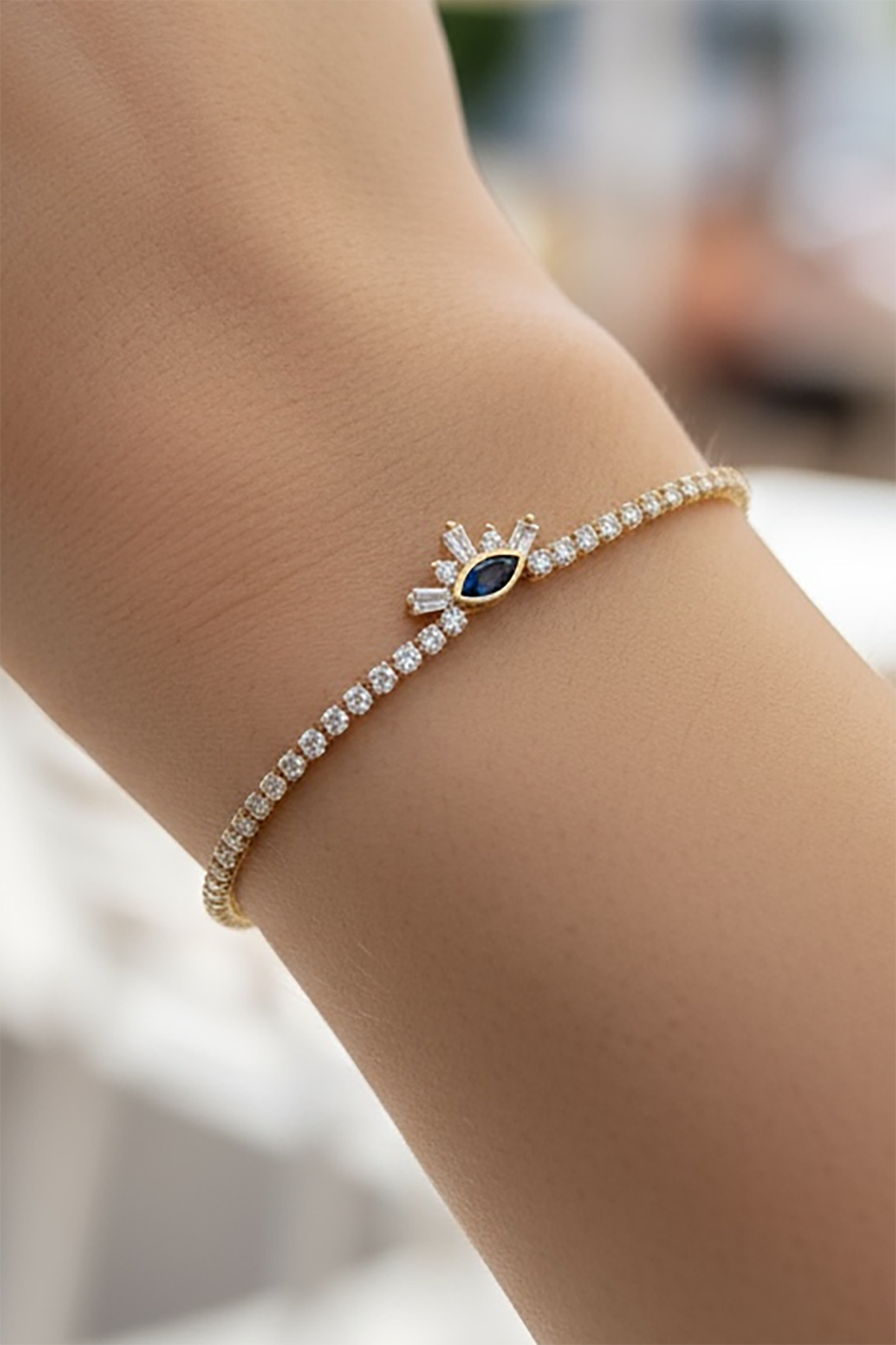 Altın Renk Göz Detaylı Taşlı 14K Altın Kaplama Tx Bileklik