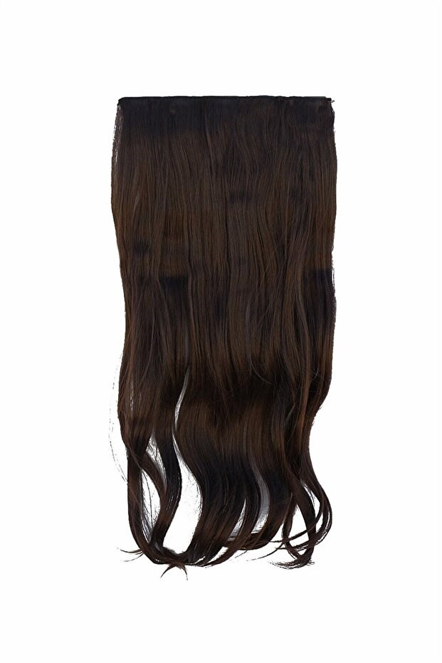 Isıya Dayanıklı Yarımay Çıt Çıt Saç - 4# - Çikolata Kahve - Dalgalı - 60 Cm - 110 Gr (Duygu)