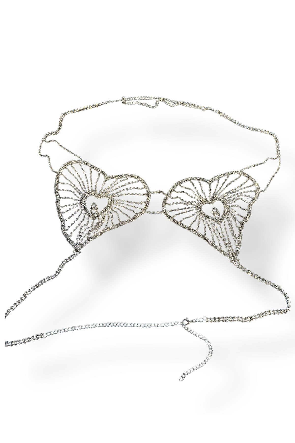 Gümüş Renk Taşlı Bikini Üstü /Bralet /Vücut Aksesuarı