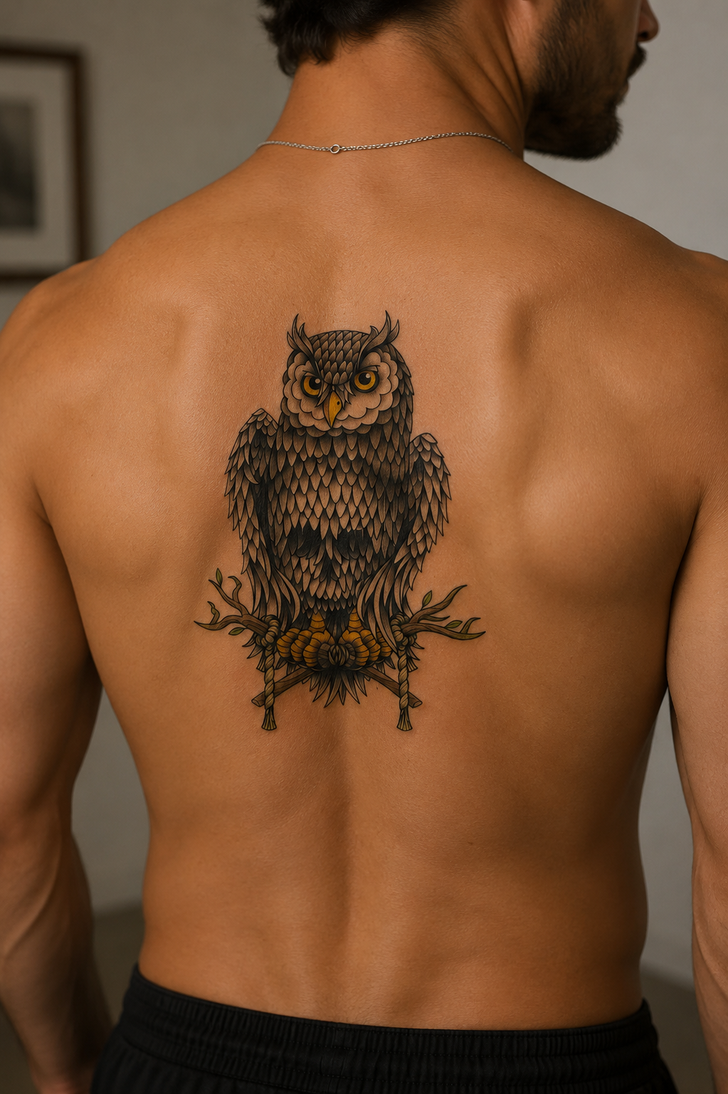 Takıştır Kurukafa Detaylı Baykuş Geçici Dövme Tattoo