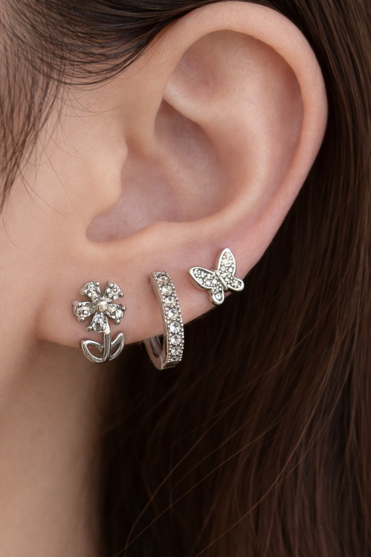 Gümüş Renk 3lü Ysx Küpe Set