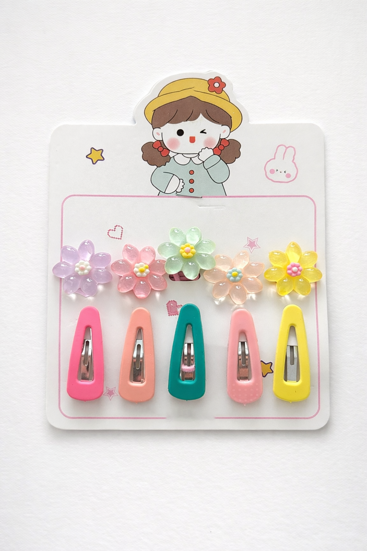 Karışık Renk Çiçek Figürlü Lastik Toka Ve Yan Toka Set