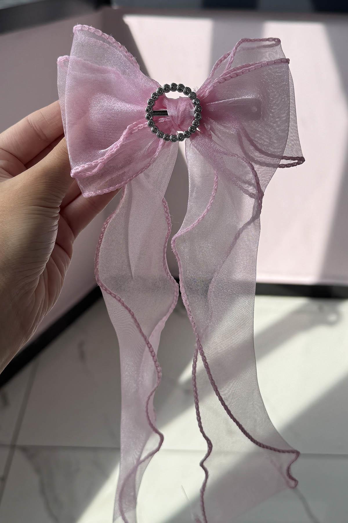 Pembe Renk Taş Detaylı Kurdele Figürlü Otomat Toka