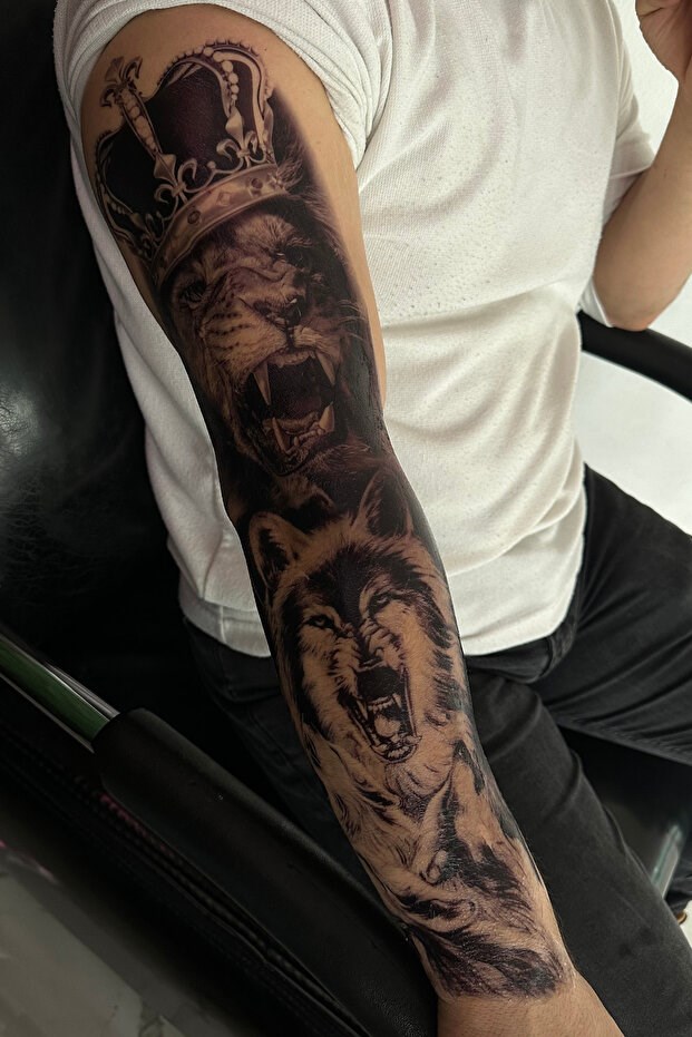 Aslan Kurt Kol Dövme Geçici Tattoo