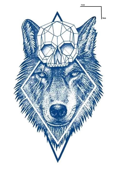 Kurt ve Kuru Kafa Figürlü 12 Saat Sonra Kararan Geçici Orta Dövme Tattoo