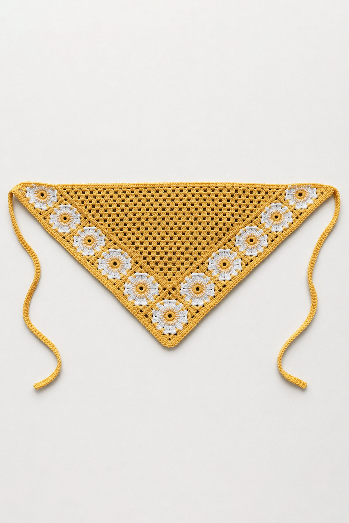 Sarı Renk Çiçek Desenli Örgü Saç Bandana