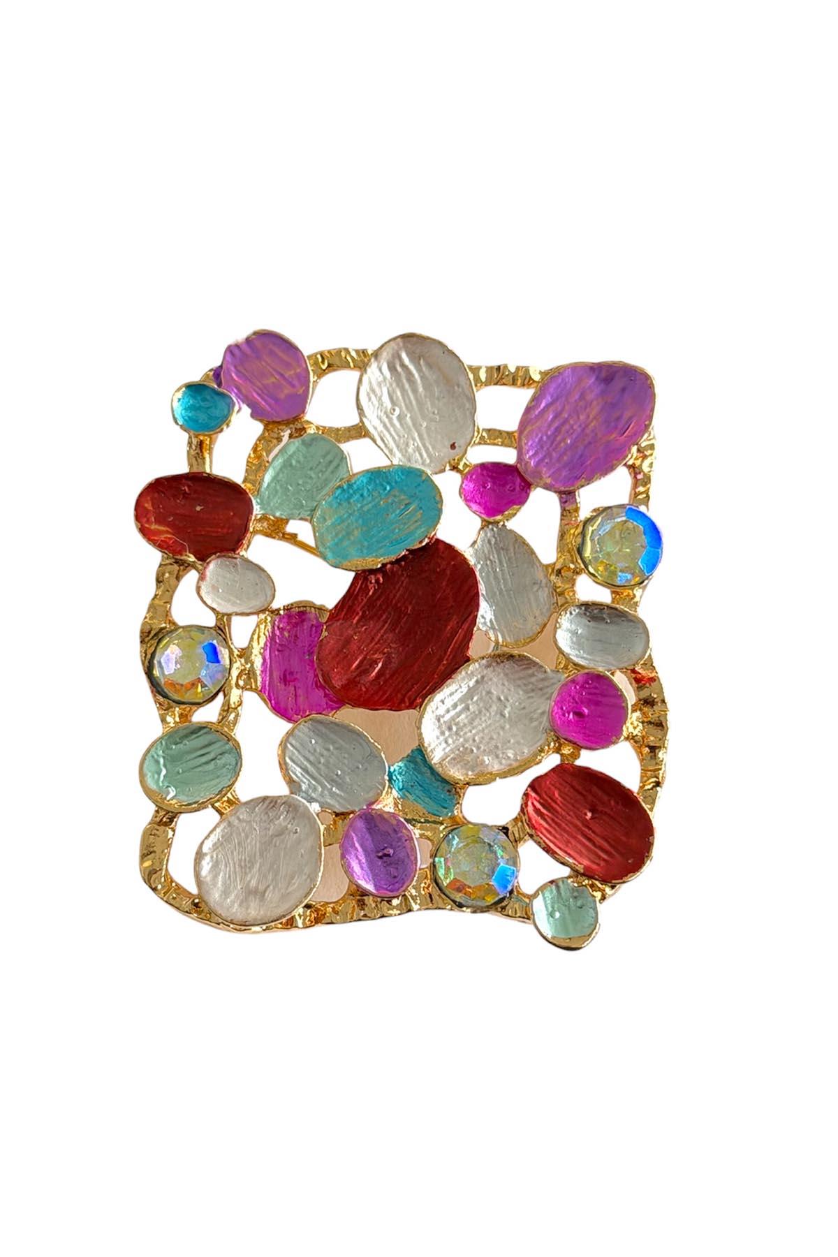 Karışık Renk Taşlı Broş