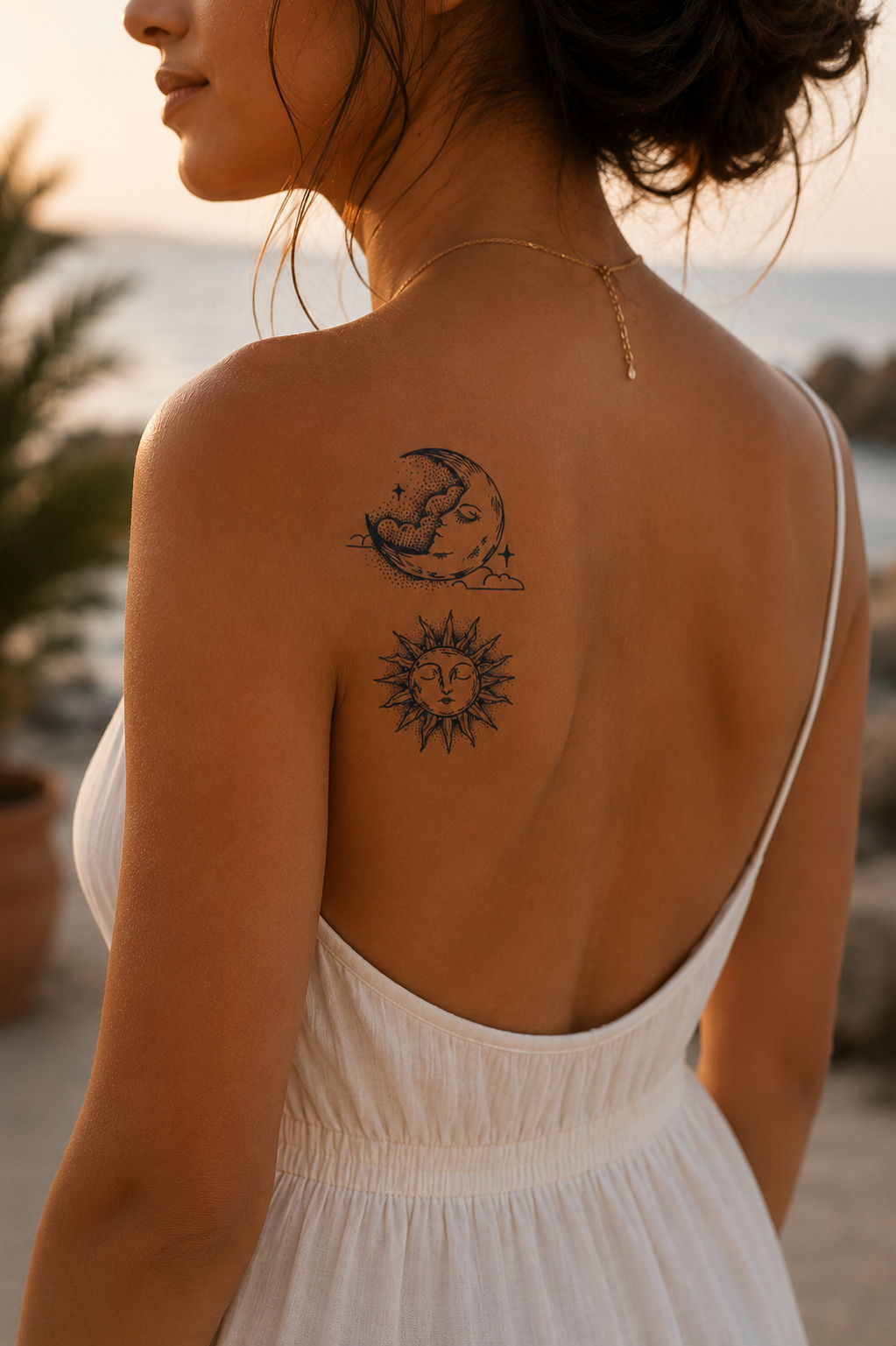 Güneş Ve Ay Sonradan Kararan Yarı Kalıcı Geçici Dövme Tattoo