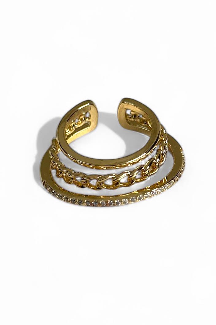 Altın Renk Taş Detaylı 14K Altın Kaplama TX Ear Cuff (Tek)