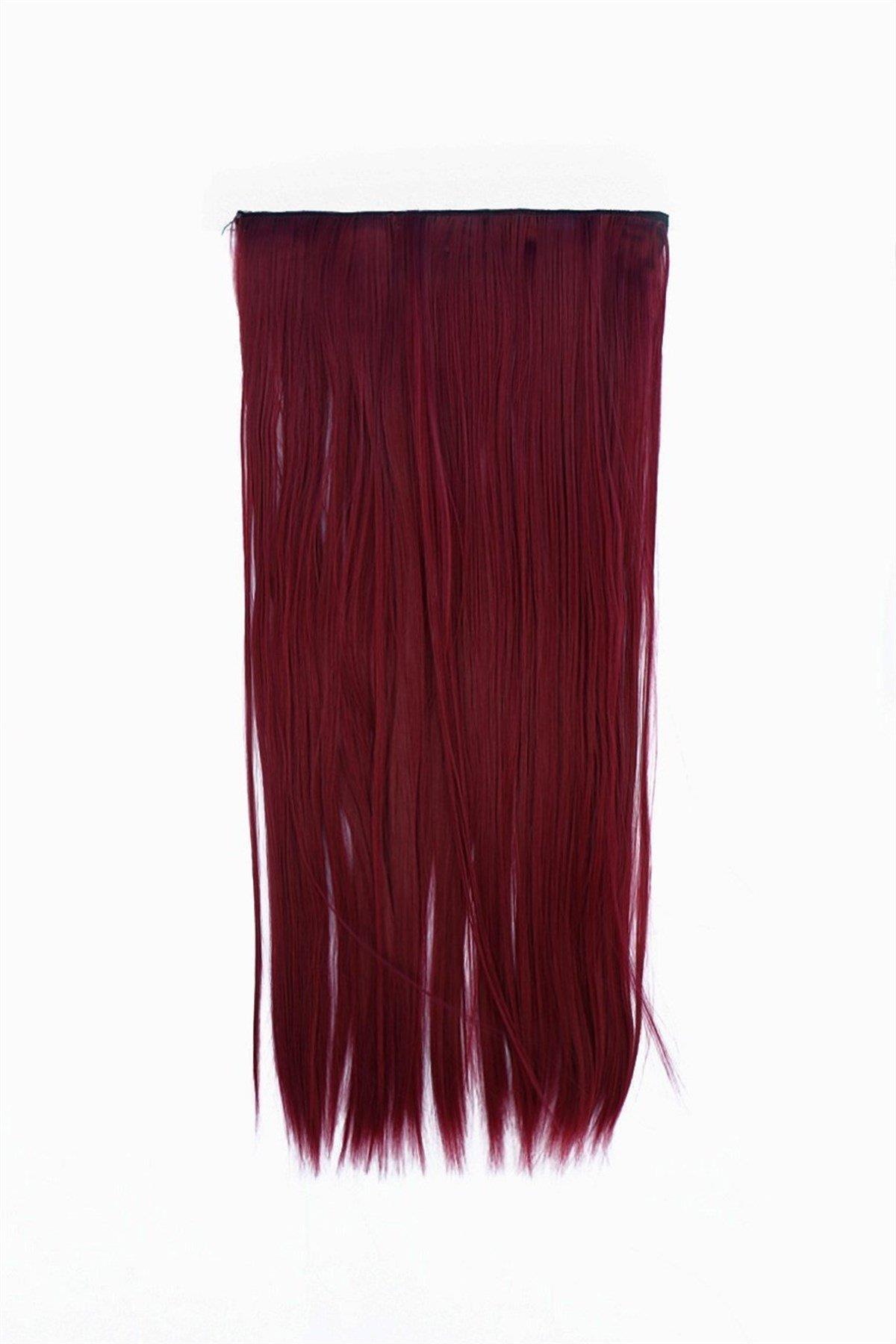 Isıya Dayanıklı Yarımay Çıt Çıt Saç - 39# - Şarap Kızıl - Düz - 60 Cm - 110 Gr (Sevil)