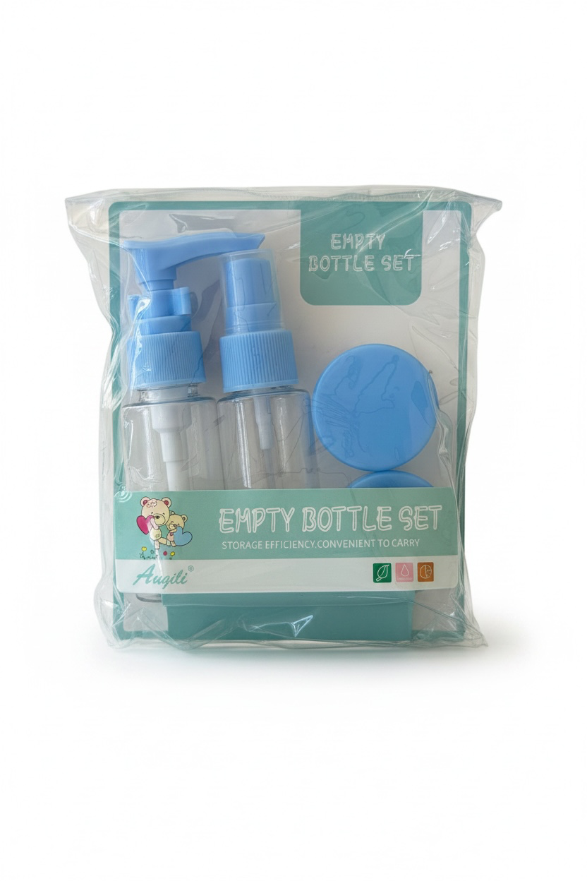 Mavi Renk Seyahat Kiti/ 4lü Doldurulabilir Şişe Set+Krem Kutusu