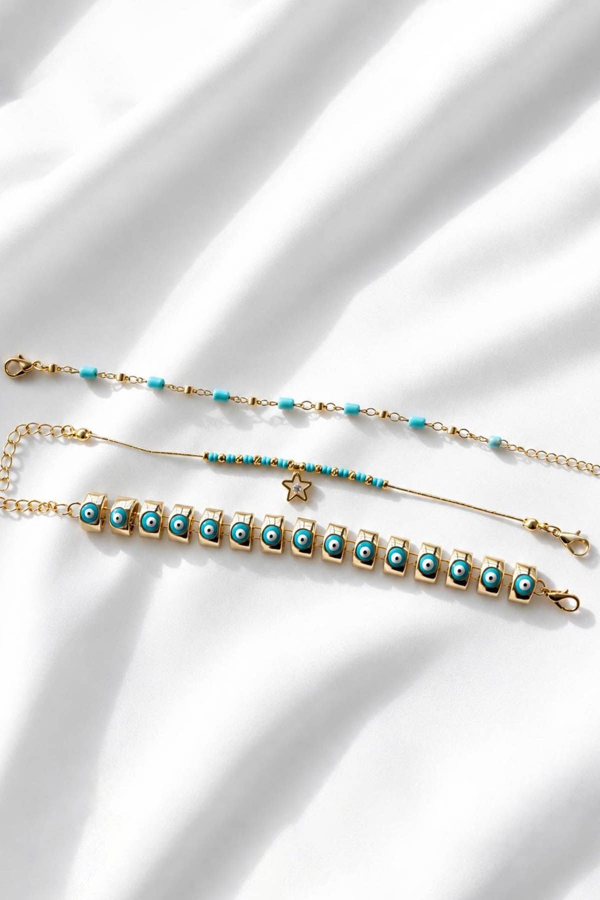 Altın  Renk  Zincir Detaylı 3lü Bileklik Set