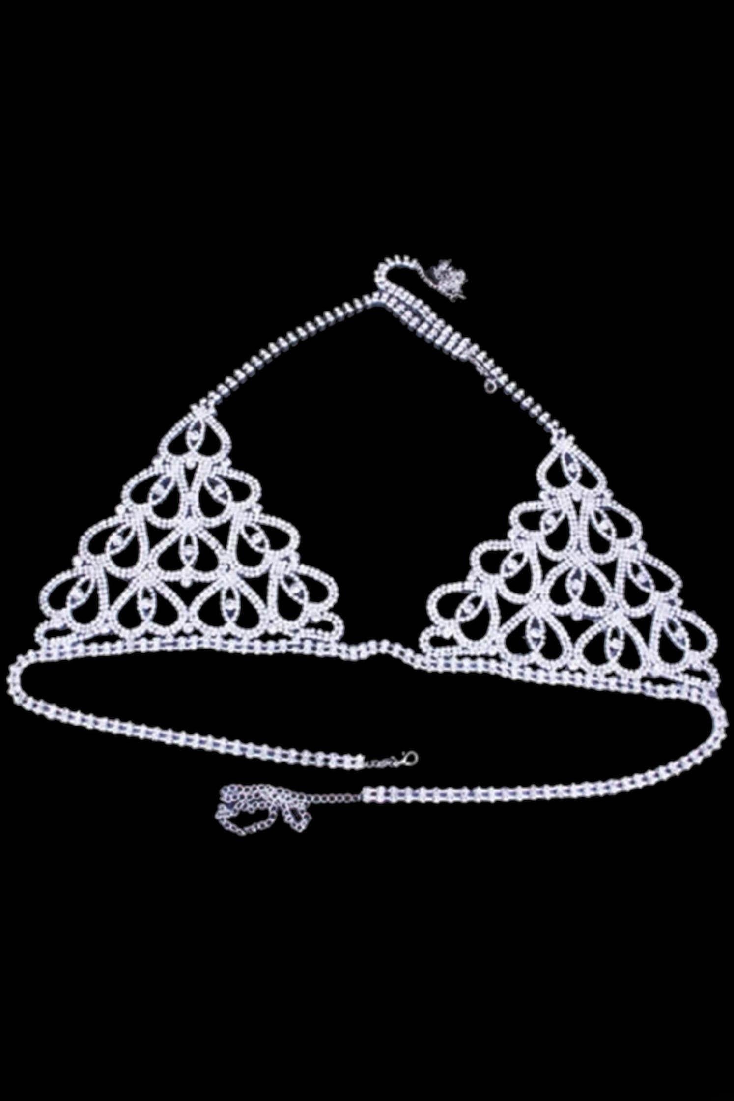 Gümüş Renk Taşlı Bikini Üstü /Bralet /Vücut Aksesuarı 
