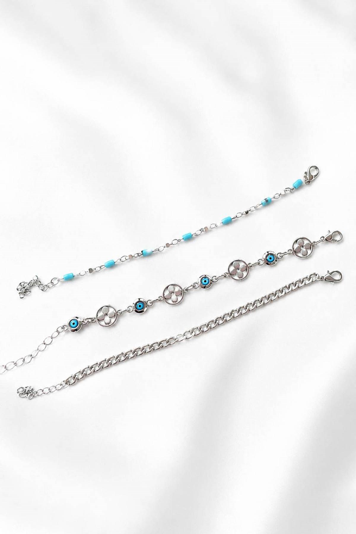 Altın Renk  Zincir Detaylı 3lü Bileklik Set
