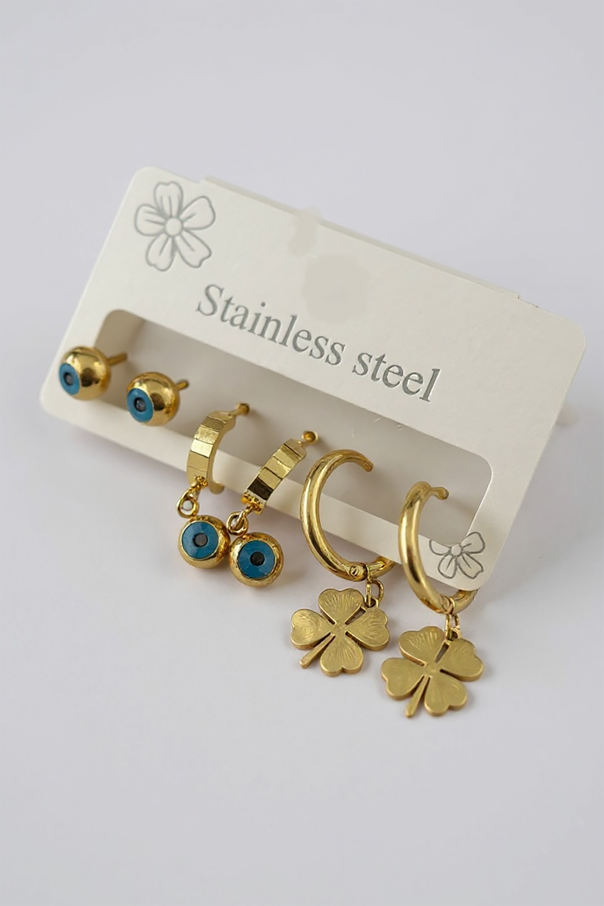 6lı Altın Renk Karışık Figürlü Çelik Halka Küpe Set