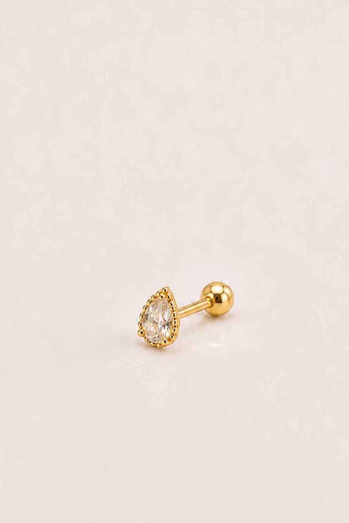 Altın Renk Taşlı Cerrahi Çelik Tragus/Kıkırdak Küpe/Piercing (Tek)