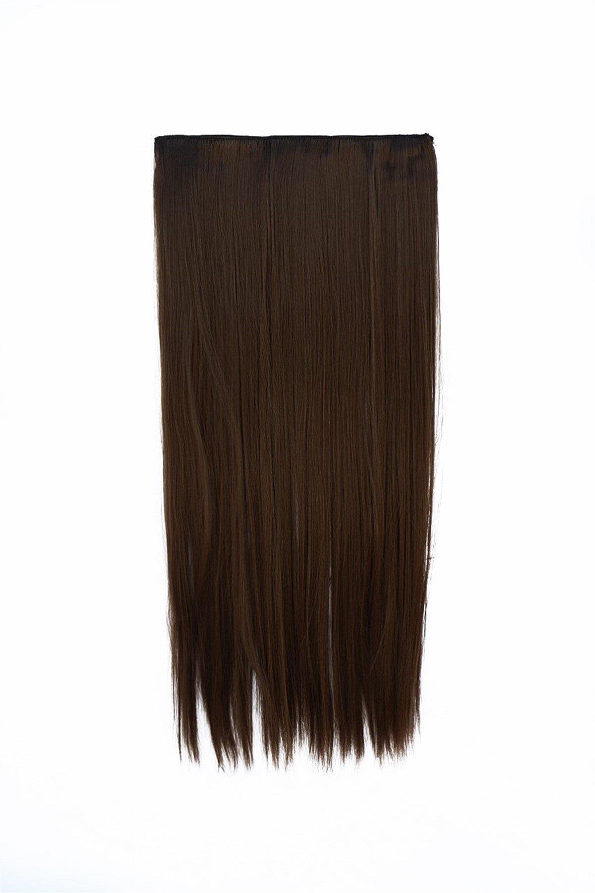 Isıya Dayanıklı Yarımay Çıt Çıt Saç - HT6K - Kestane Kahvesi - Düz - 60 Cm - 110 Gr (Begüm)