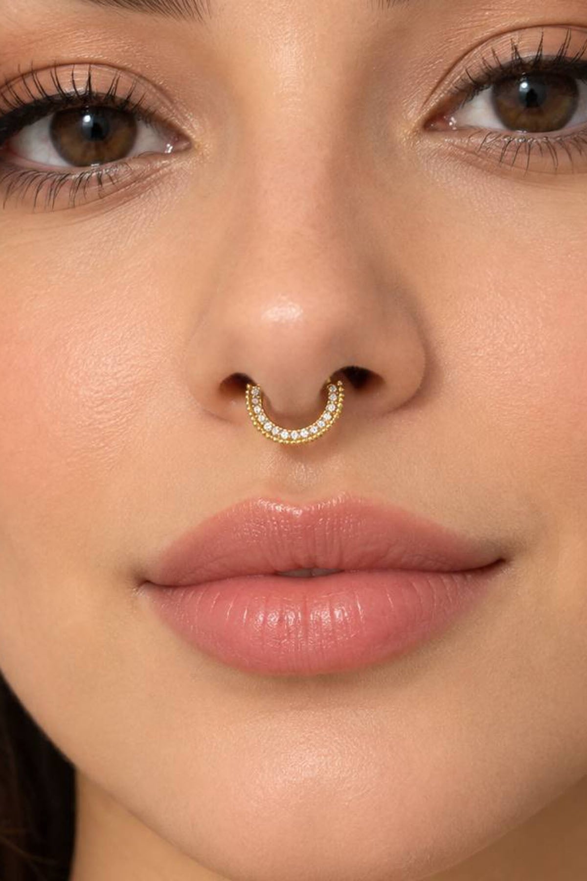 Altın Renk Taşlı Cerrahi Çelik Deliksiz Septum Piercing