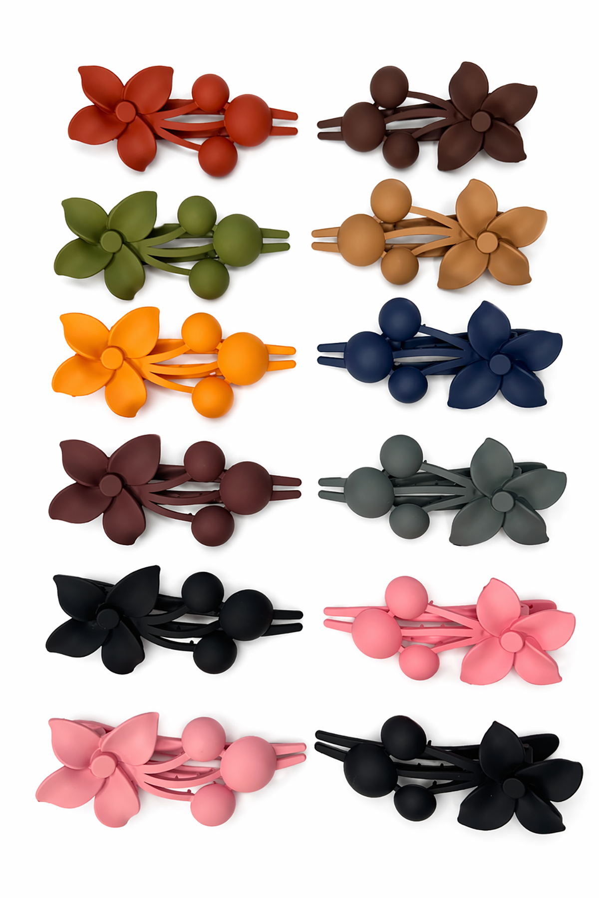 12li Karışık Renk Çiçek Figürlü Pens Toka Set