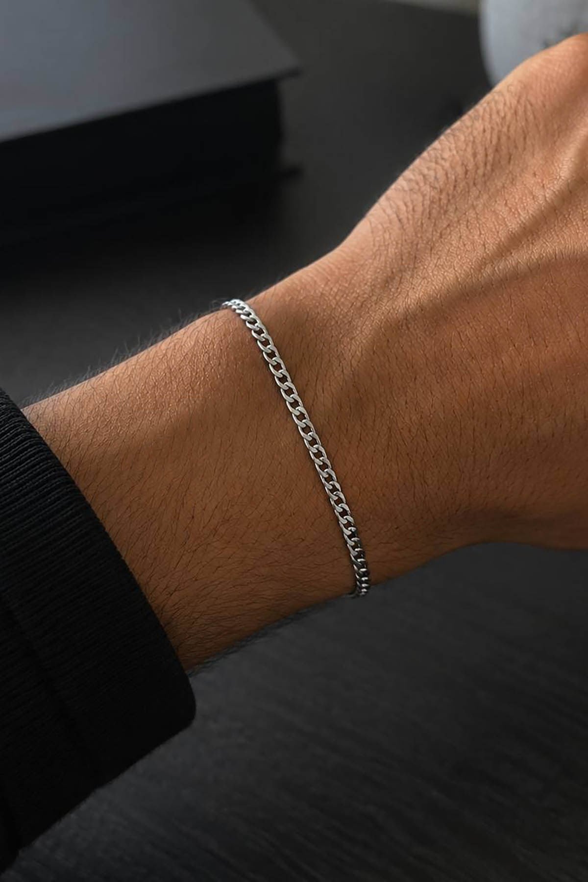 Gümüş Renk Zincir Çelik Bileklik (Unisex)