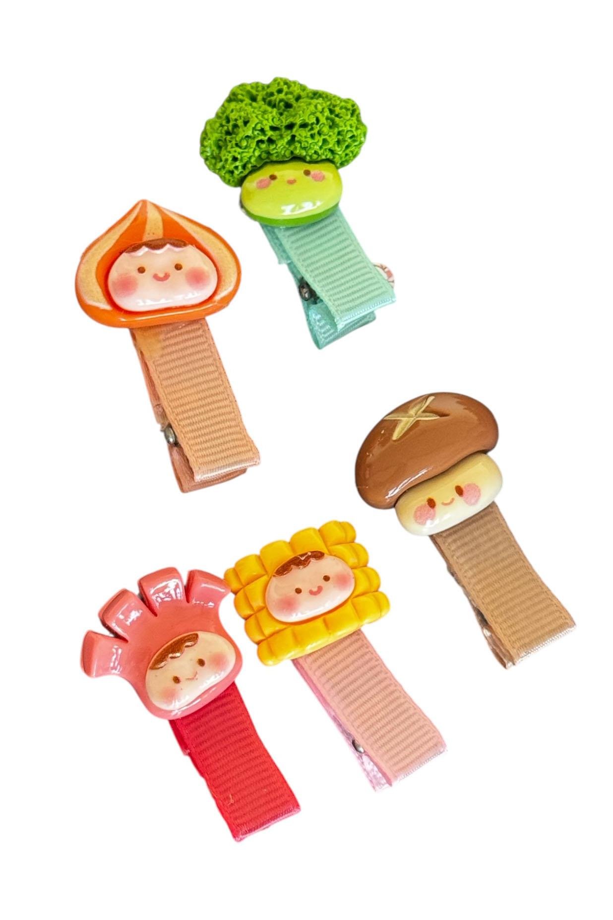 5li Karışık Renk Sebze Figürlü Yan Toka Set