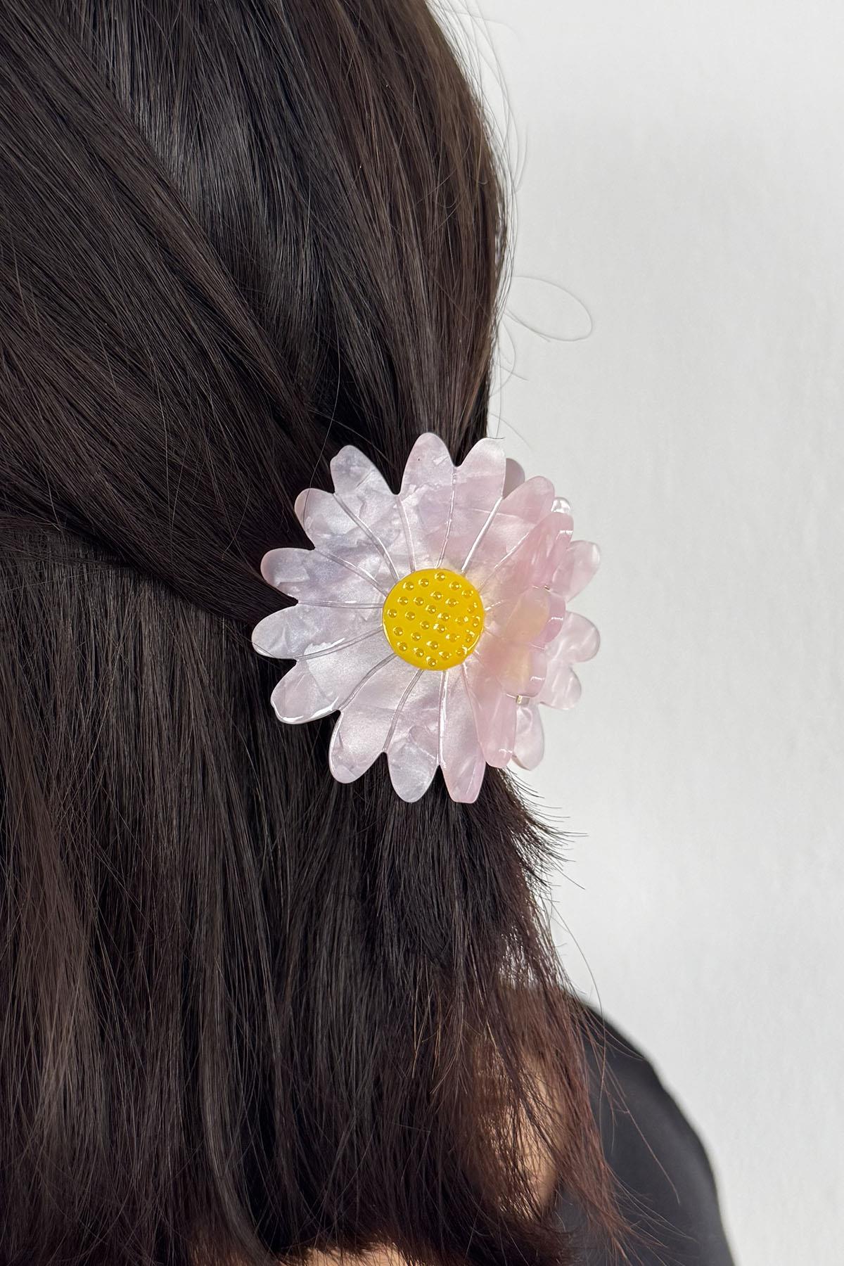 Karışık Renk Çiçek Figürlü Kemik Mandal Toka