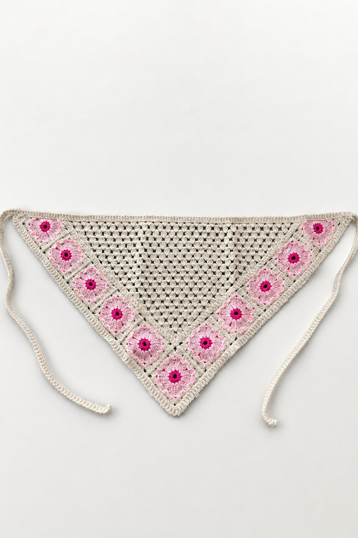 Pembe Renk Çiçek Desenli Örgü Saç Bandana