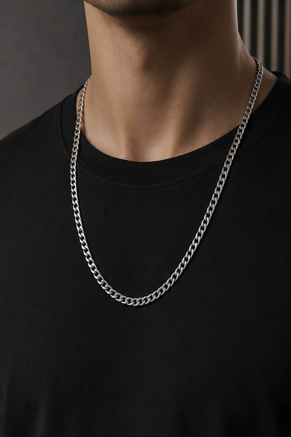 Gümüş Renk Unisex Çelik Zincir Kolye