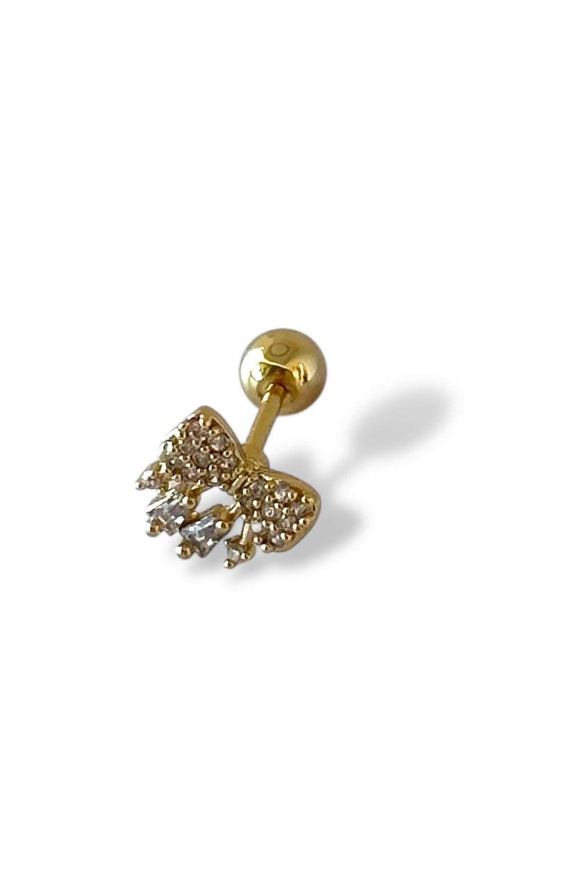 Altın Renk Kurdele Figürlü Çelik Tragus/Kıkırdak Küpe/Piercing (Tek)