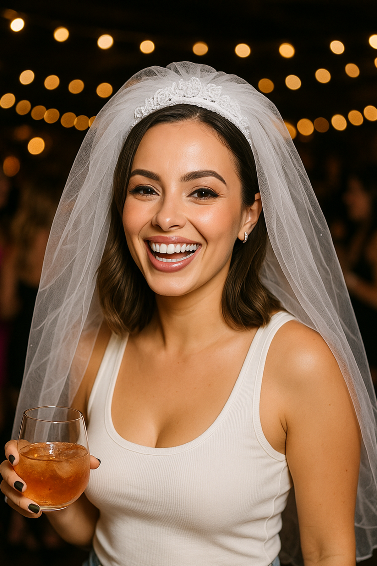 Beyaz Renk Tüllü Duvak Detaylı Bride Taç