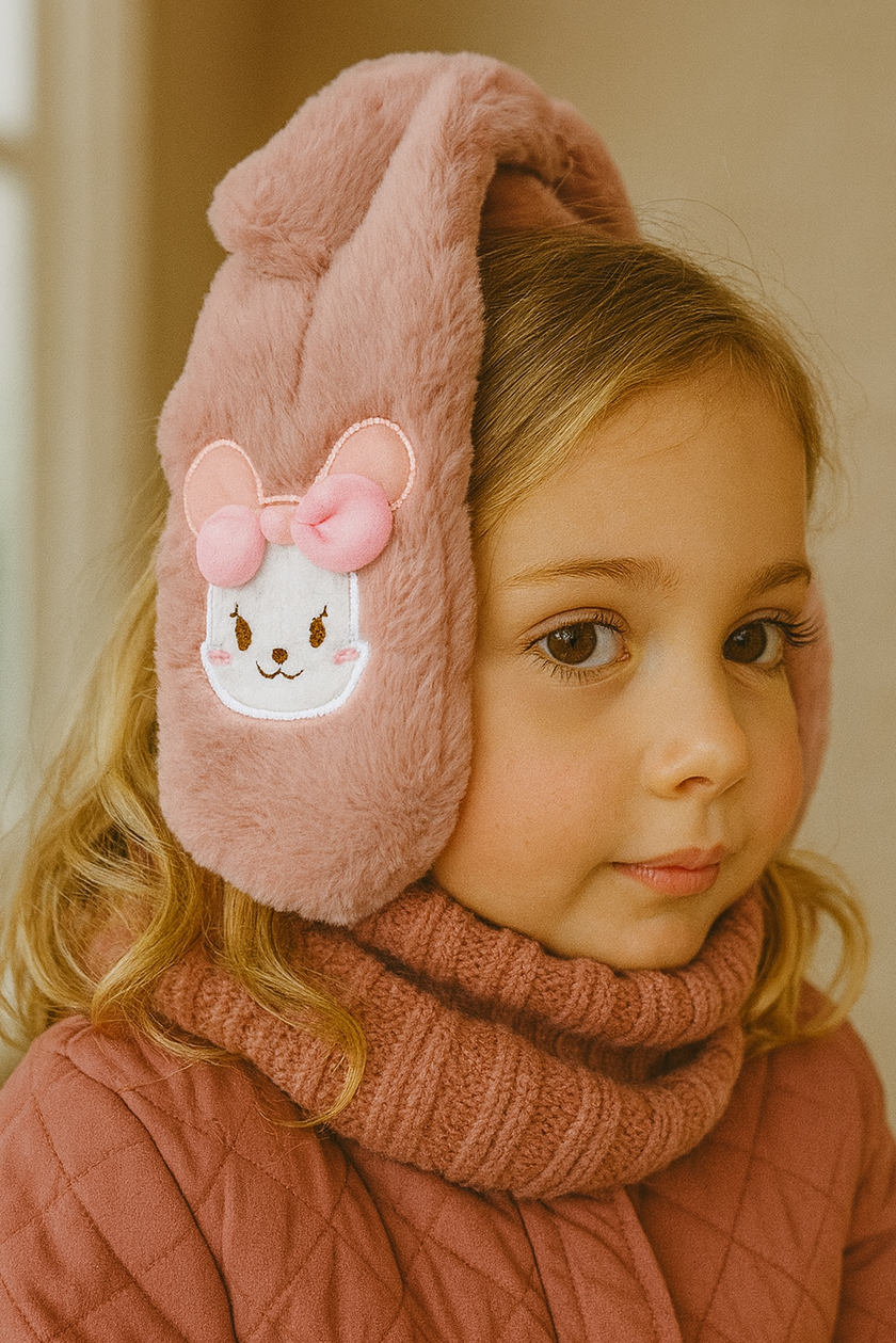 Pembe Renk Ayıcık Figürlü Peluş Çocuk Kulaklık