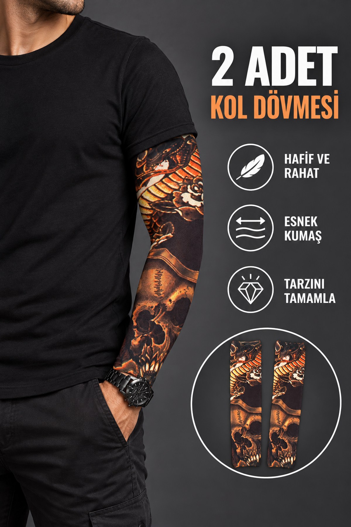 Karışık Renk Ve Desenli Giyilebilir Dövme Sleve (Çift)
