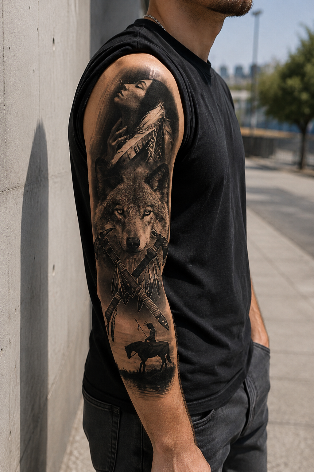  Kızılderili Kız ve Kurt Geçici Dövme Tattoo