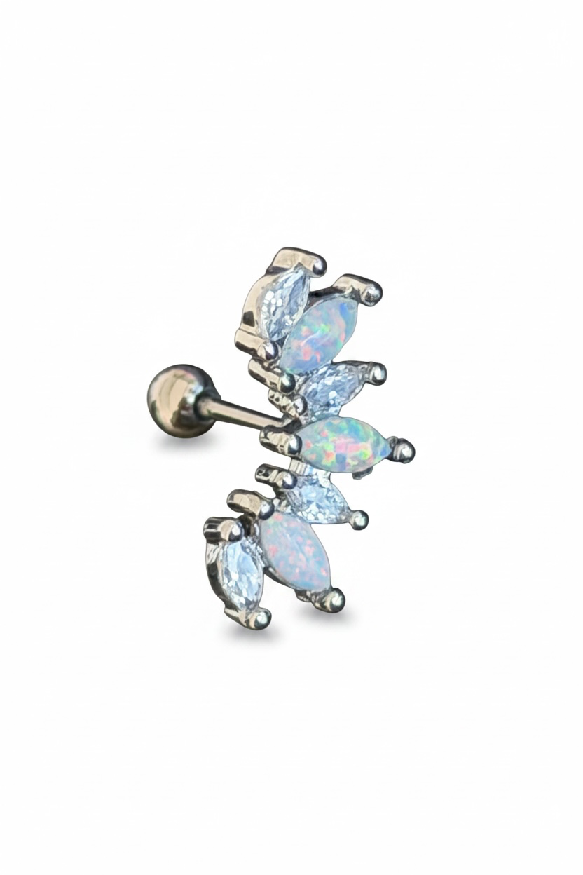 Gümüş Renk Taşlı Cerrahi Çelik Tragus/Kıkırdak Küpe/Piercing (Tek)