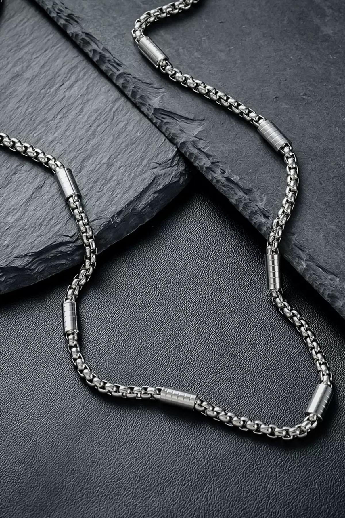 Gümüş Renk Erkek Zincir Çelik Kolye (55cm)