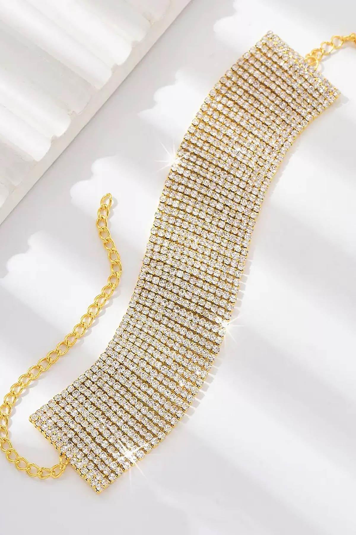 Altın Renk  Taş Detaylı Tasarım Halhal