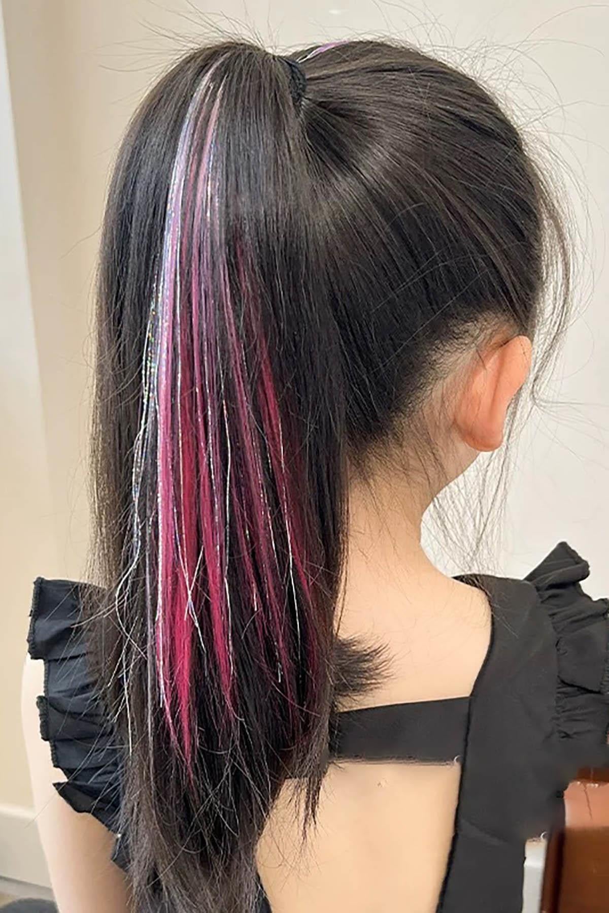 Pembe Renk Simli Yan Postiş (50cm)