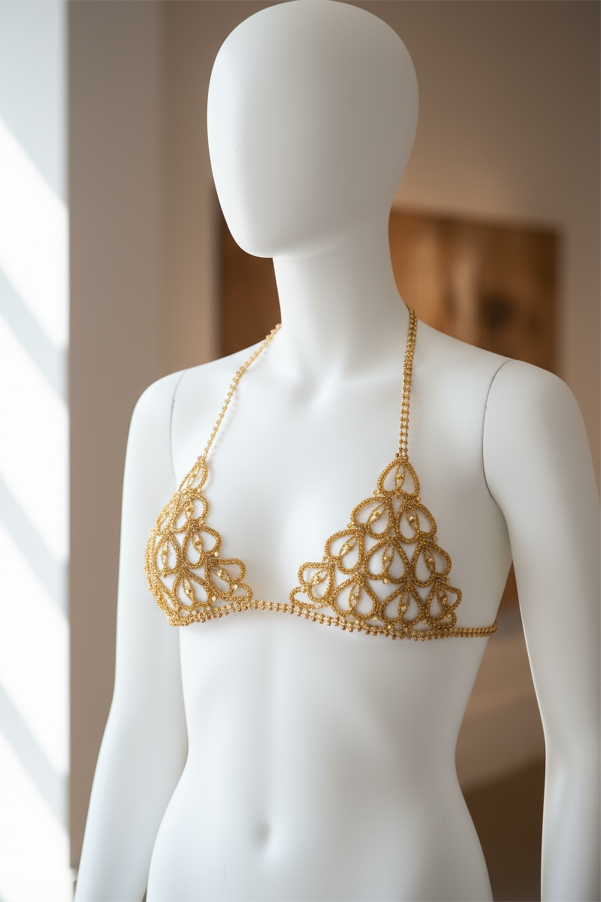 Altın Renk Taşlı Bikini Üstü /Bralet /Vücut Aksesuarı