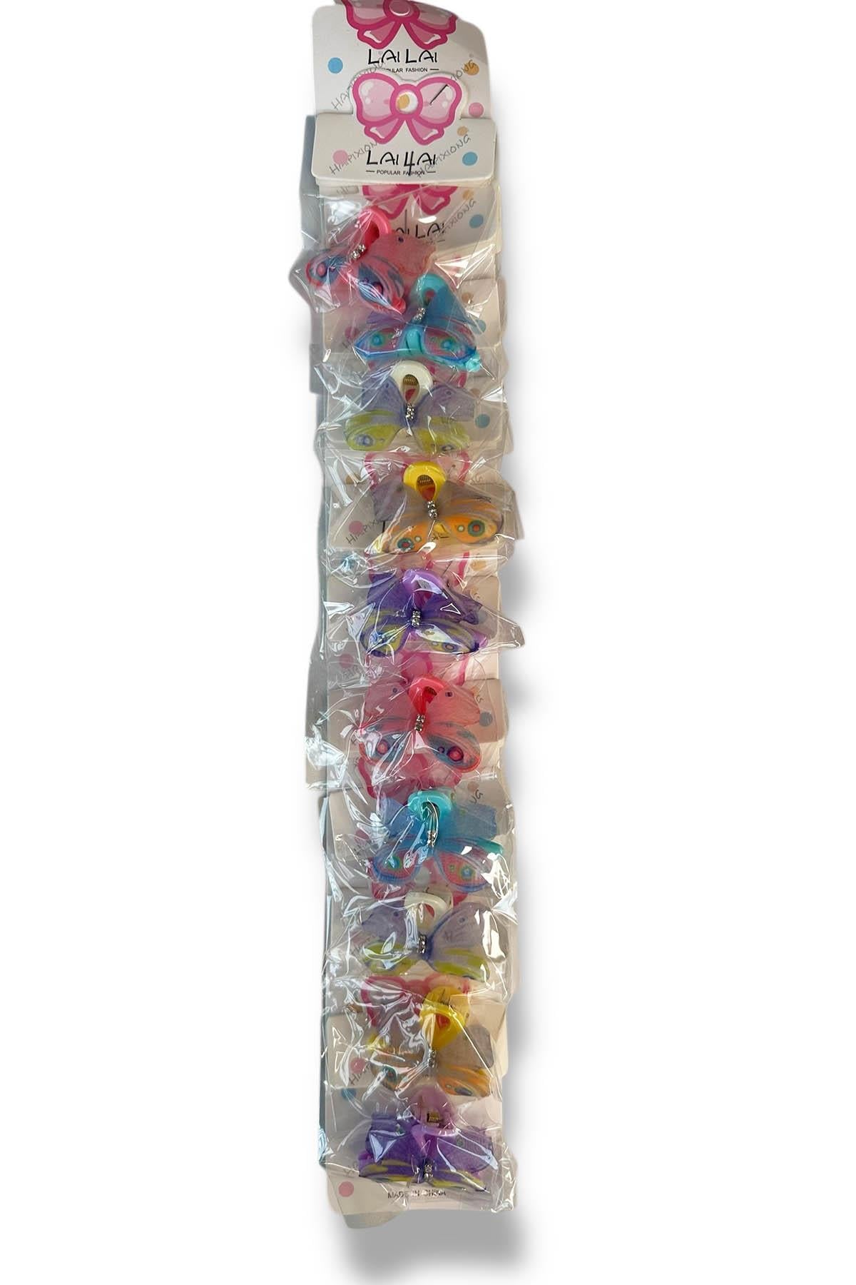 10lu Karışık Renk Kelebek Figürlü Mini Mandal Lastik Toka Set