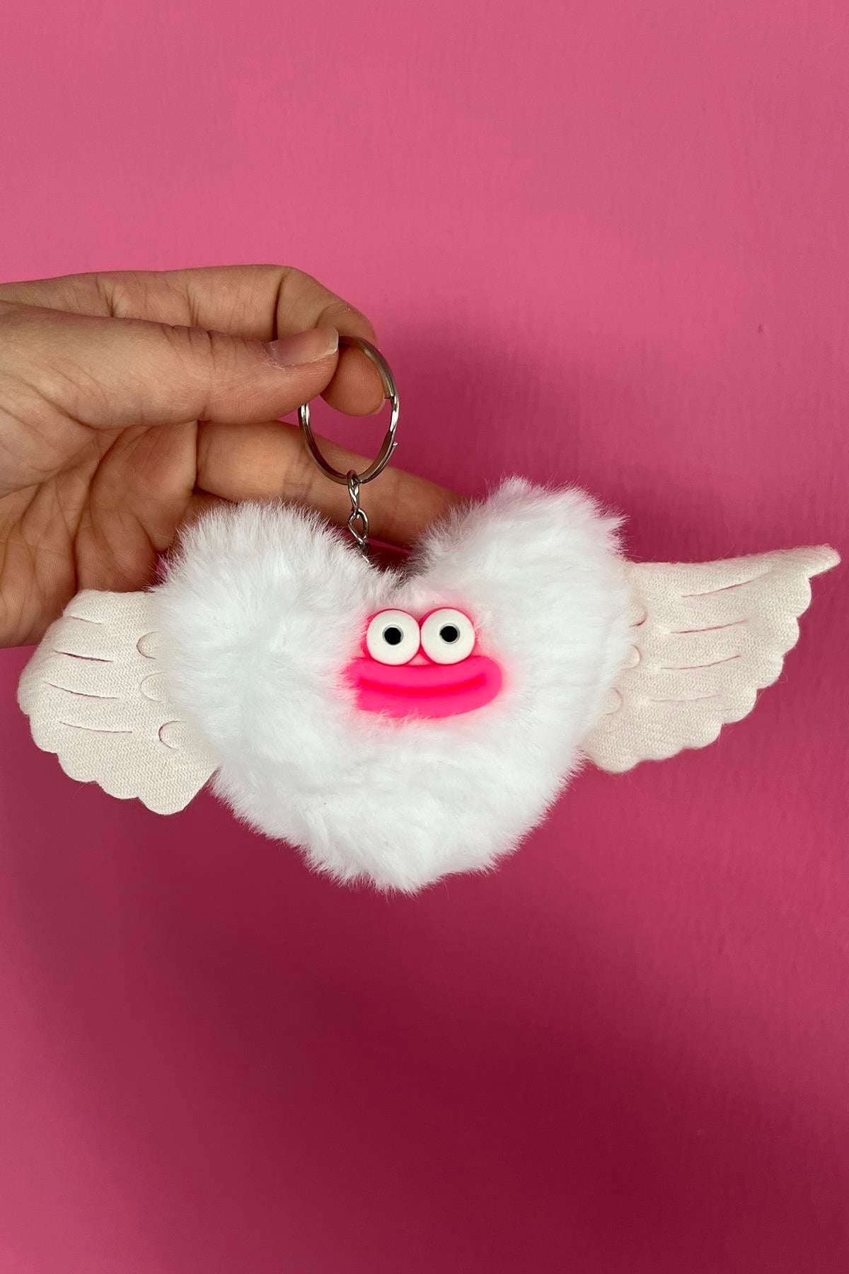 Beyaz Renk Canavar Figürlü Peluş Anahtarlık